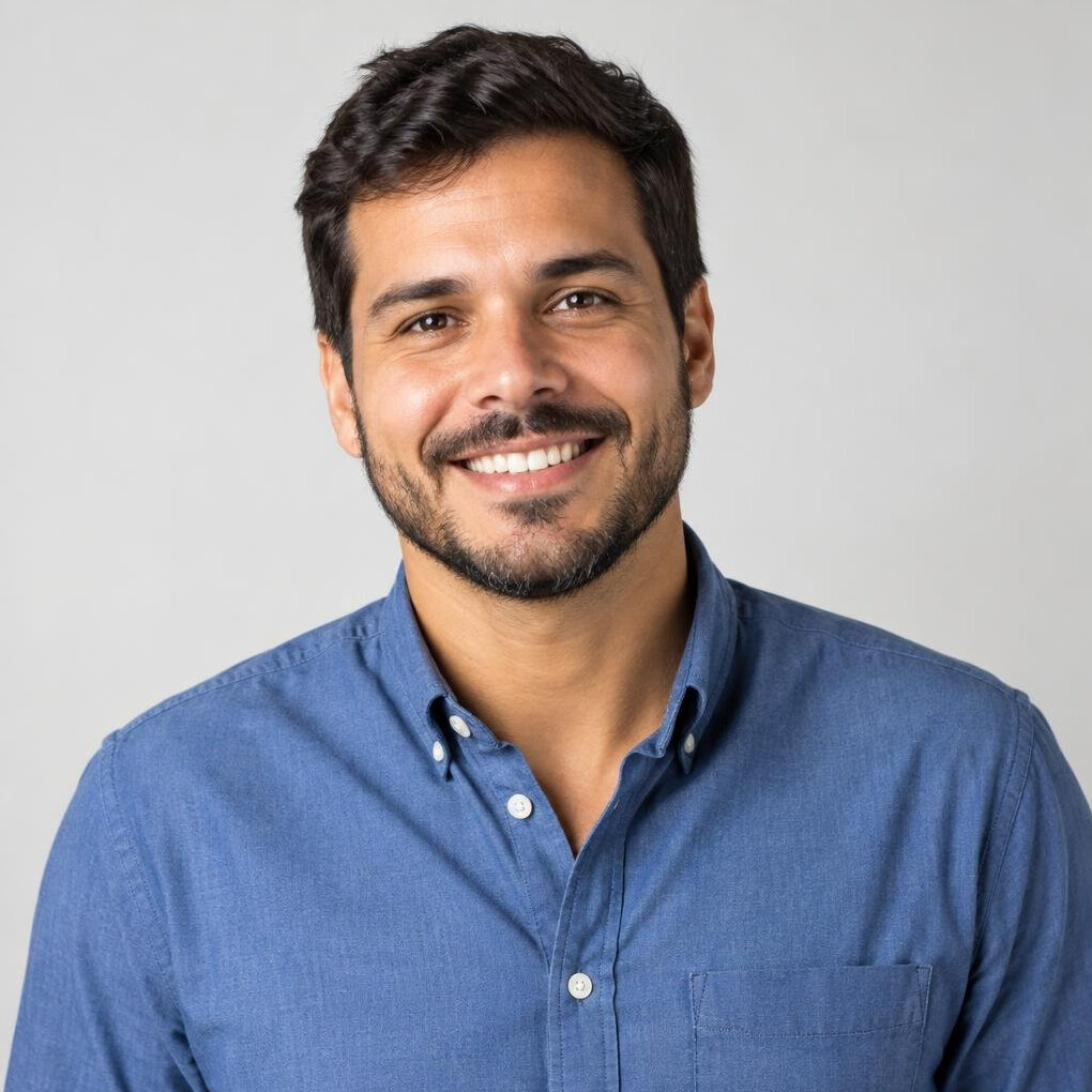 Studio portrait of a Brazilian man with a beard