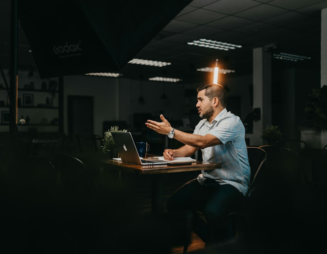 person speaking confidently in meeting